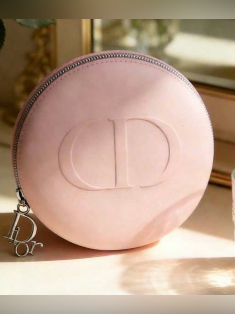 Dior Blush Pink Round CD Embossed Cosmetic Case